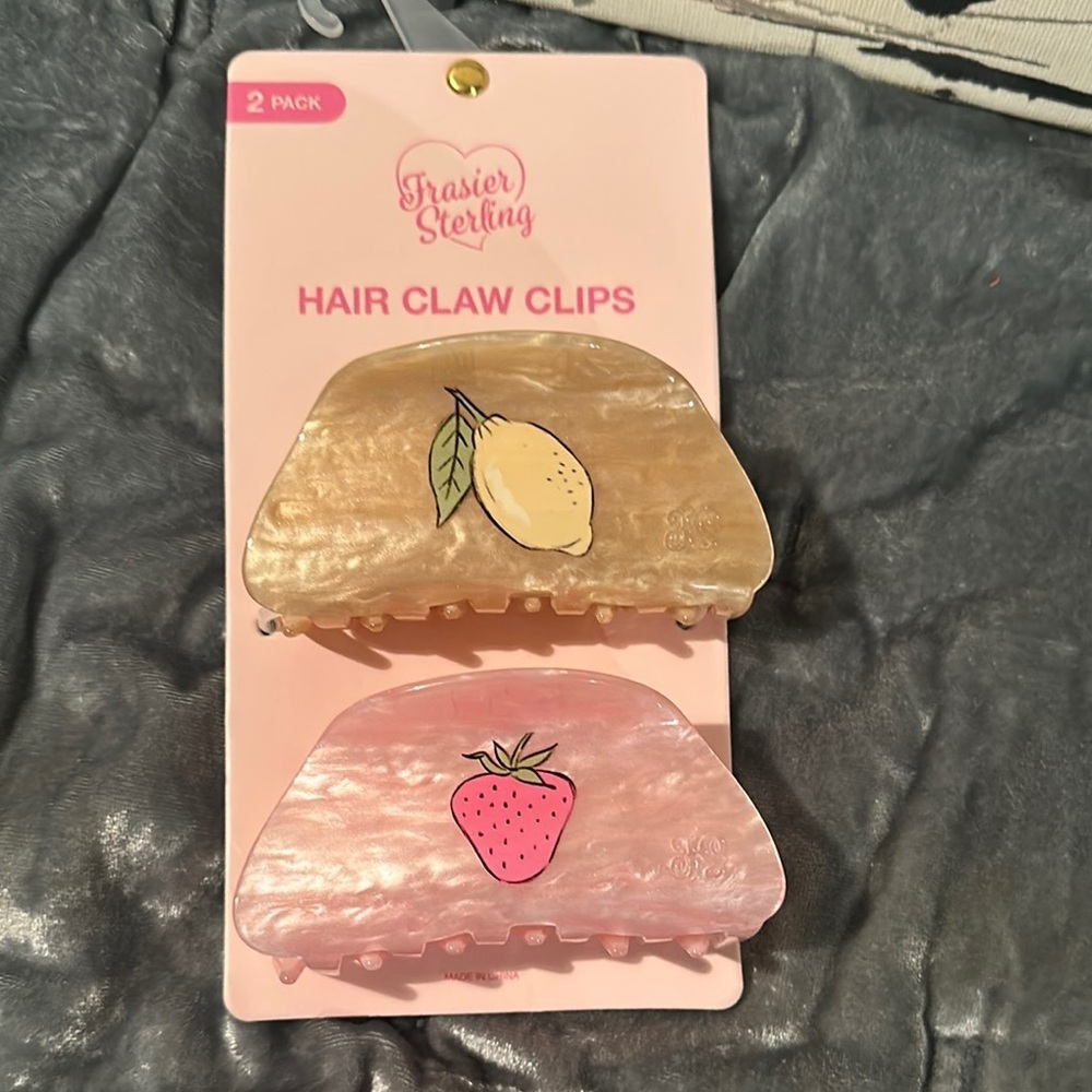 Lemon and strawberry hair claw clips set of 2